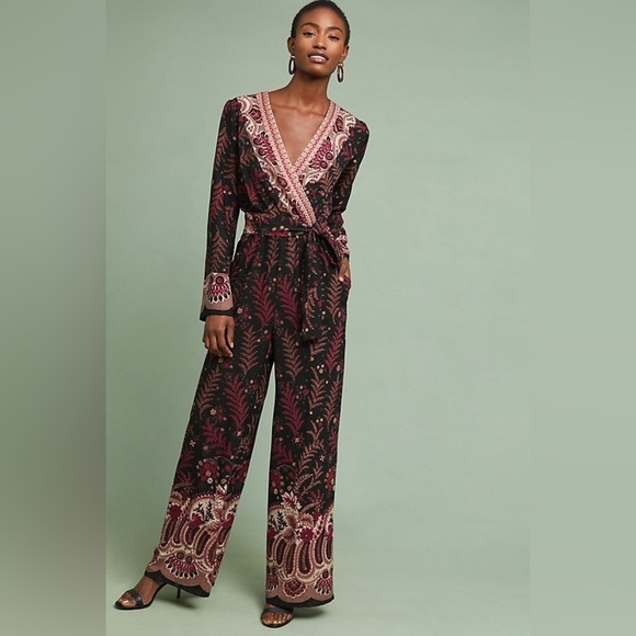 Anthropologie One September Breezeway Jumpsuit Embroidered Wide Leg Long Sleeve - Picture 1 of 11